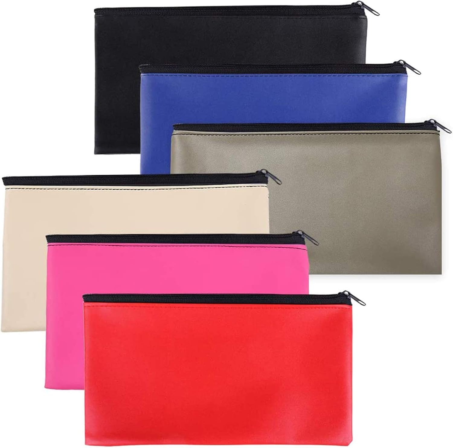Zipper Bank Bags, 6 Pack Money Pouch Bank Deposit Bag PU