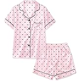 BINPAW Girls Pajama Set Silk Pajamas Satin Pjs Short Sleeve Sleepwear