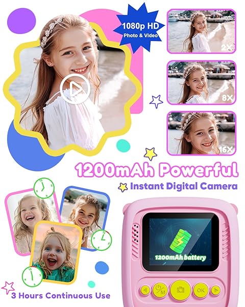 LIZZBEY KIDS CAMERA INSTANT PRINT, CHRISTMAS BIRTHDAY GIFT FOR GIRLS 3-12 YEAR OLD, 1080P KIDS DIGITAL CAMERA TOYS WITH UNICORN COVER, TODDLER CAMERA FOR 4 5 6 7 8 9 10 YEAR OLD GIRLS BOYS