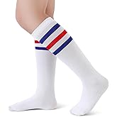Henwarry Boys Girls Knee High Tube Socks Classical Stripes Cotton Soft Over the Calf Kids Tube Socks