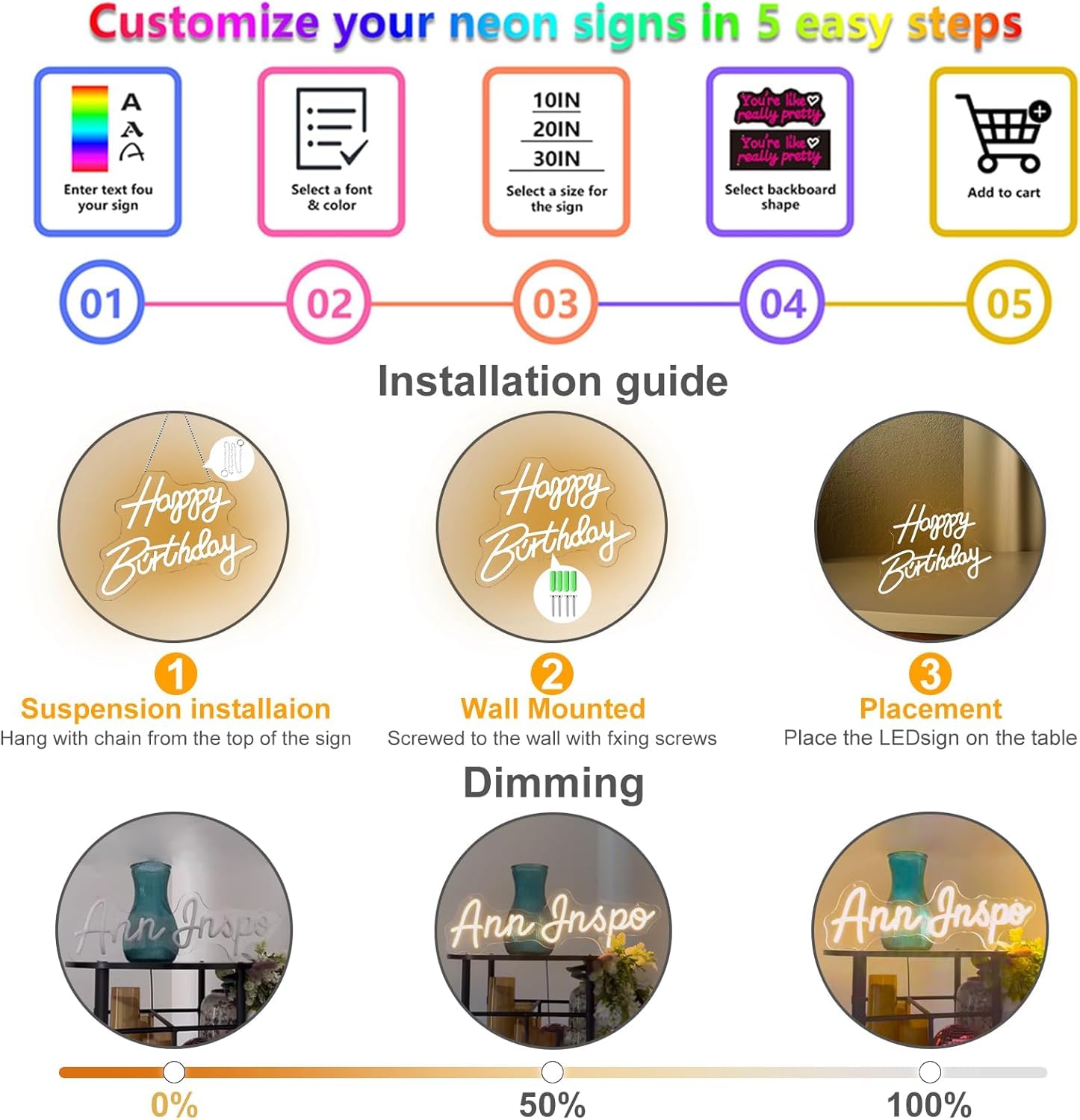 Neon Schild Personalisiert, LED Namensschild Leuchtreklame mit 12 Farboptionen Anpassbar für Hochzeit Geburtstag Party Bar Salon Gaming Zimmer Wanddeko Schlafzimmer (20-140cm Länge) 7