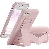 LAUDTEC Silicone Kickstand Case Compatible with iPhone 7/8/SE, Vertical and Horizontal Stand Hand Strap Metal Kickstand Cover, Flexible Soft Liquid Silicone Stand Case for iPhone 7/8/SE (Pink)