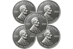 GENERIC Final Cent Tribute Coin, 1793–2025 Commemorative Edition Penny, Last Lincoln Penny Tribute Token(1909-2025), Historical Commemorative Coin for US Penny Era Gift for Coin Collectors (B-5pcs)