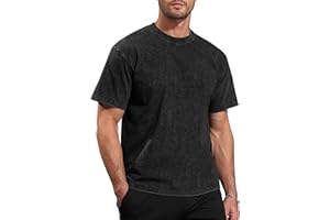 AIYINO Mens Acid Wash T-Shirt Oversized Unisex Cotton Vintage Tees Short Sleeves Casual Shirt for Men