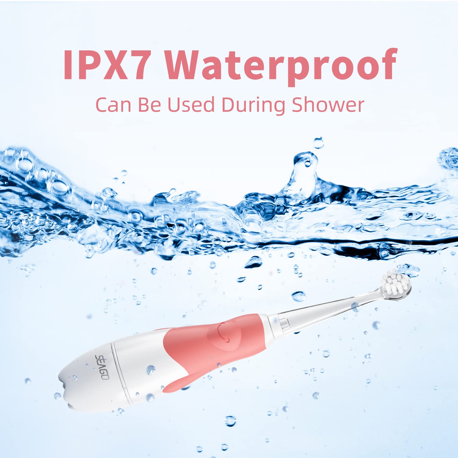 SEAGO Toddler Electric Toothbrushes for Baby Ages 0-3 Years, Baby Toothbrush with Smart Timer, 4 Replacement Brush Heads SG-513(Pink)