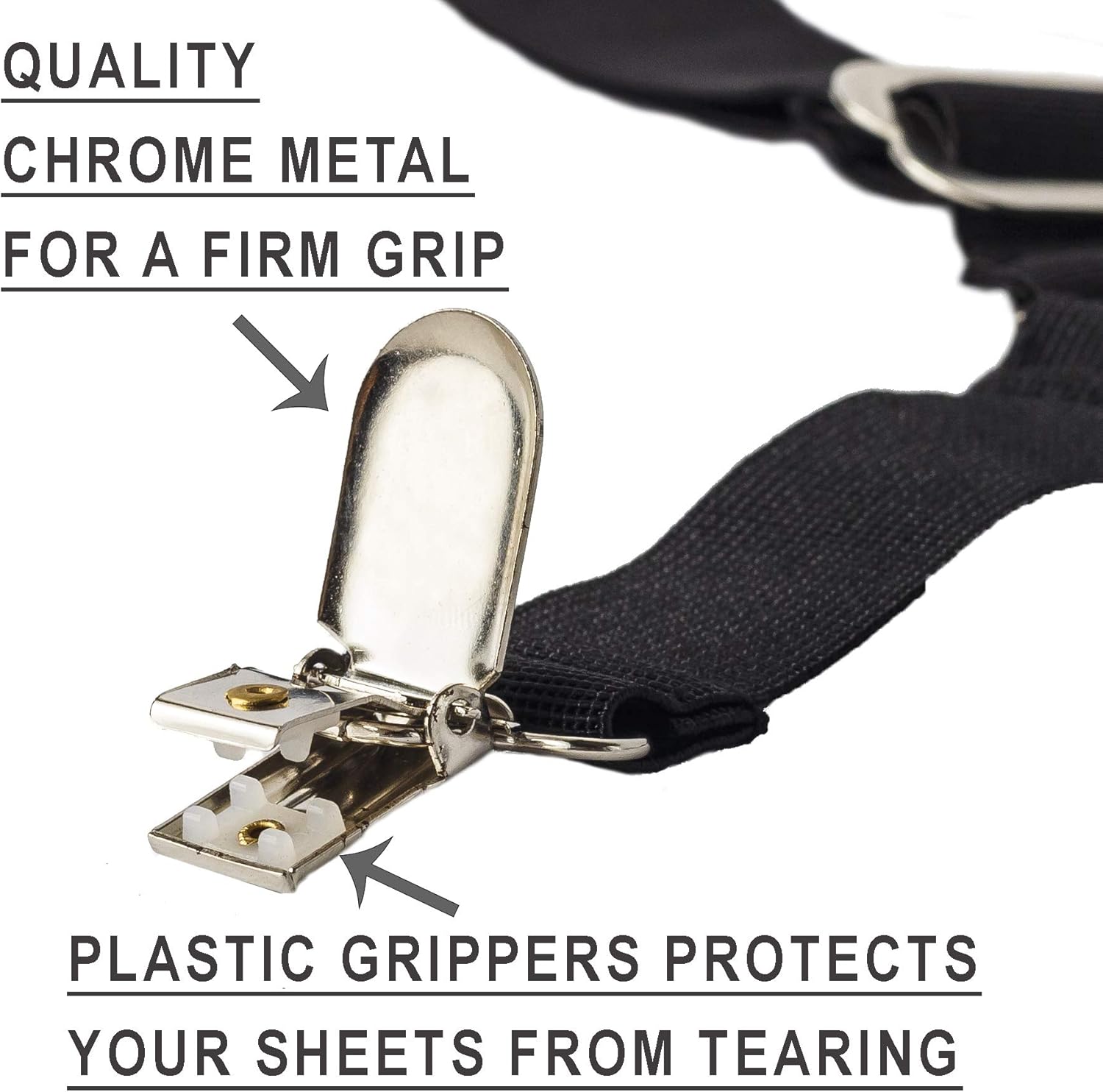 FeelAtHome Bed Sheet Holder Straps Criss-Cross - Pack of 2 Bedsheet Straps Suspenders - Grippers Fasteners Hold Bedsheets in Place - Adjustable Elastic Clips Garters - Fitted Flat Mattress Corners: Home & Kitchen
