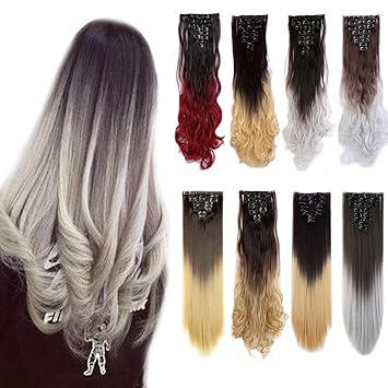 Amazon Com Clip In Hair Extensions Ombre Dip Dye Color Synthetic