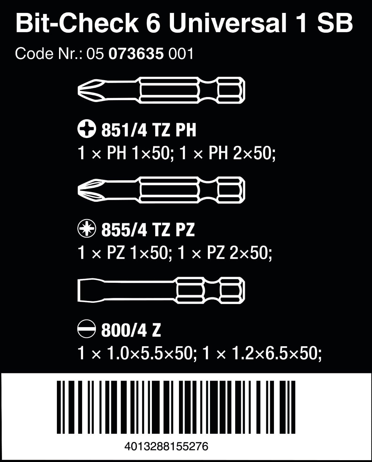 Wera Bit-Sortiment, Bit-Check 6 Universal 1 SB, 6-teilig, 05073635001, White - Image 3