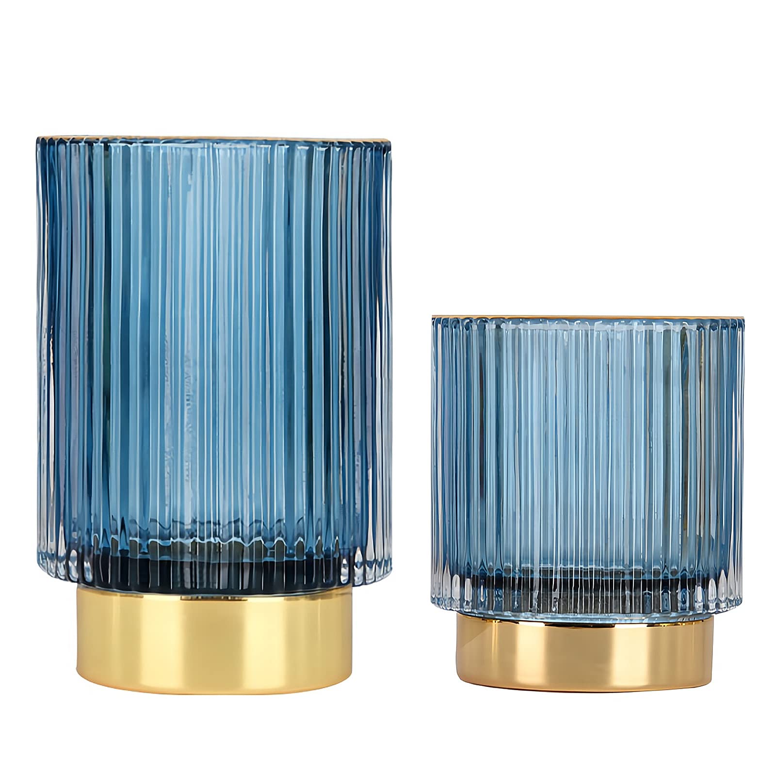 DASITON Makeup Brush Holder Organiser, Crystal Cosmetic Make Up Brush Holder, Glass Makeup Brushes Storage Organiser, Vintage Make Up Cup Pen Pencil Holder Striped Vase (Blue S+L) — image 1