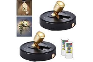 RAHAN Wireless LED Spotlight, 2Pack Battery Powered Picture Lights Puck Lights, Uplighting Indoor with Remote, Stick Spot Light for Wall Art Display Dartboard Painting Artwork Accent Closet
