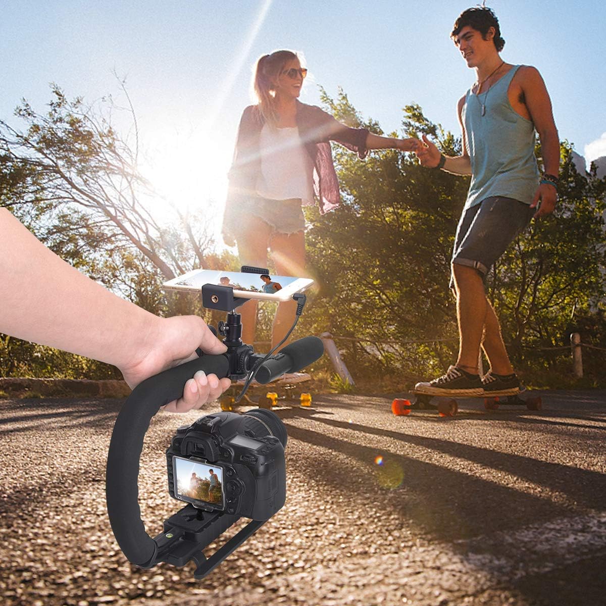 DSLR/Mirrorless/Action Camera Camcorder Phone Stabilizer 3-Shoe 2-Handed Vlog Video Holder Rig Low Position Shooting Steadycam Mount Detachable Grip Fit for GoPro Sony Canon Nikon DV iPhone Samsung : Camera & Photo