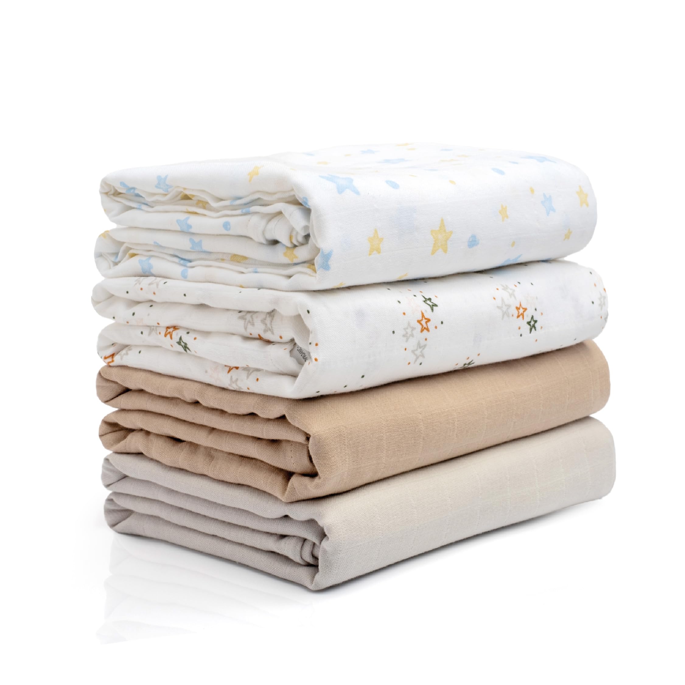 Photo 1 of Salt Earth GOTS Certified 100% Organic Cotton 2-Layered Swaddle Baby Blanket, 4 Pack, 47"x 47" Receiving Blankets for Swaddling, Wrap for Boy & Girl, Newborn Baby Essentials, Registry (Solids & Stars)