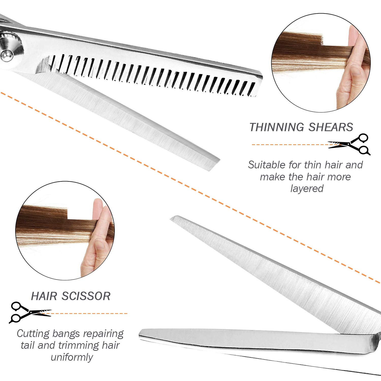 Hair Cutting Shears, Professional Hair Cutting Scissors Set, 6Pcs Haircut Shears Kit with Thinning Scissors, Hair Razor Comb, Clips, Storage Case for Barber, Salon, Home Use : Beauty