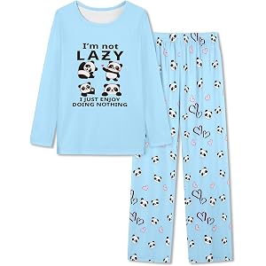 CARETOO Cute Printed Girls Pjs Set Long Sleeve Top Elastic Waist Pants Soft Stretch Sleepwear Loungewear for Big Kids 7-16