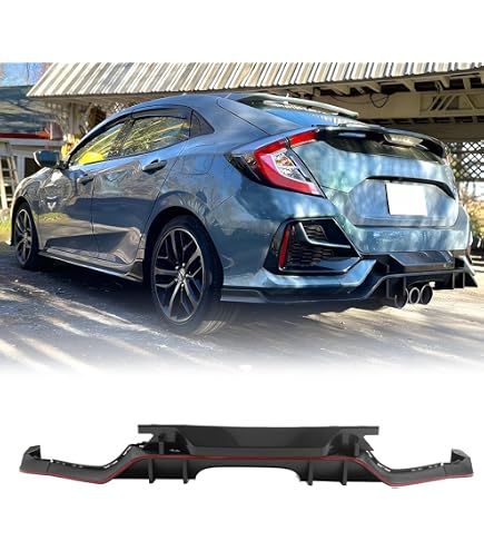 For 16-2021 Honda Civic 4 Dr Dual Exhaust Rear Bumper Diffuser
