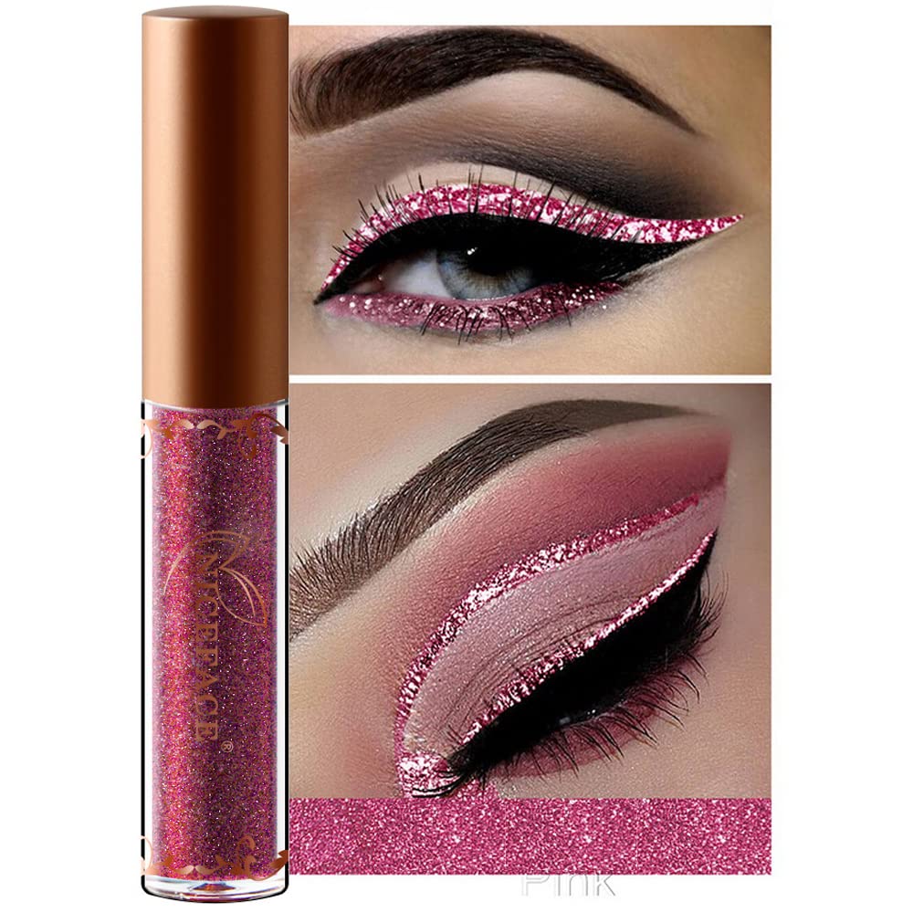 Glitter Liquid Eyeliner, OCHILIMA Long Lasting Waterproof Shimmer High Pigmented Silver Gold Metallic Colorful Eyeliners Glitter Makeup for Women