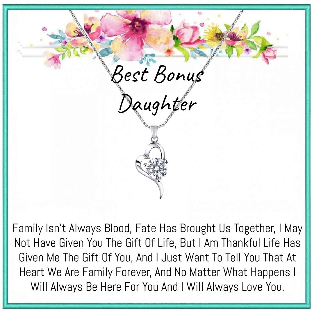 Onepurposegifts To My Bonus Daughter Necklace, Jewelry Gifts For Stepdaughter, Bonus Daughter Gifts from Stepdad Stepmom, Birthday Graduation Wedding Christmas & More, 45 cm, Sterling Silver, Cubic