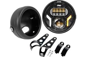 HENGTUAOTO 5-3/4 5.75" White DRL/Amber Turn Signal Motorcycle Headlight with Headlight Housing Bucket Mount Brackets Compatible with Shadow 750 Rebel 500 Vulcan Cafe Racer Choppers Cruiser