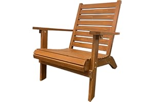 Fortune Candy Outdoor Wooden Chair, Mid Century Design, Comfortable Reclining, High Backrest and Deep Contoured Seat, for Patio Lawn Garden Backyard Deck (Brown)