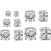 NEWITIN 5 Pairs Magnetic Stud Earrings for Men Diamond Clip on Earring Set | Hypoallergenic, Cubic Zirconia Stainless Steel Magnet, 4-8mm Unisex Non Piercing Halo Diamond Magnetic Earrings for Men Women