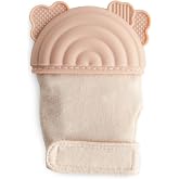 mushie Silicone Teething Mitten for Babies 3 Months+ (Rainbow) | Textured Silicone &amp; Sensory Fabric with Adjustable Strap