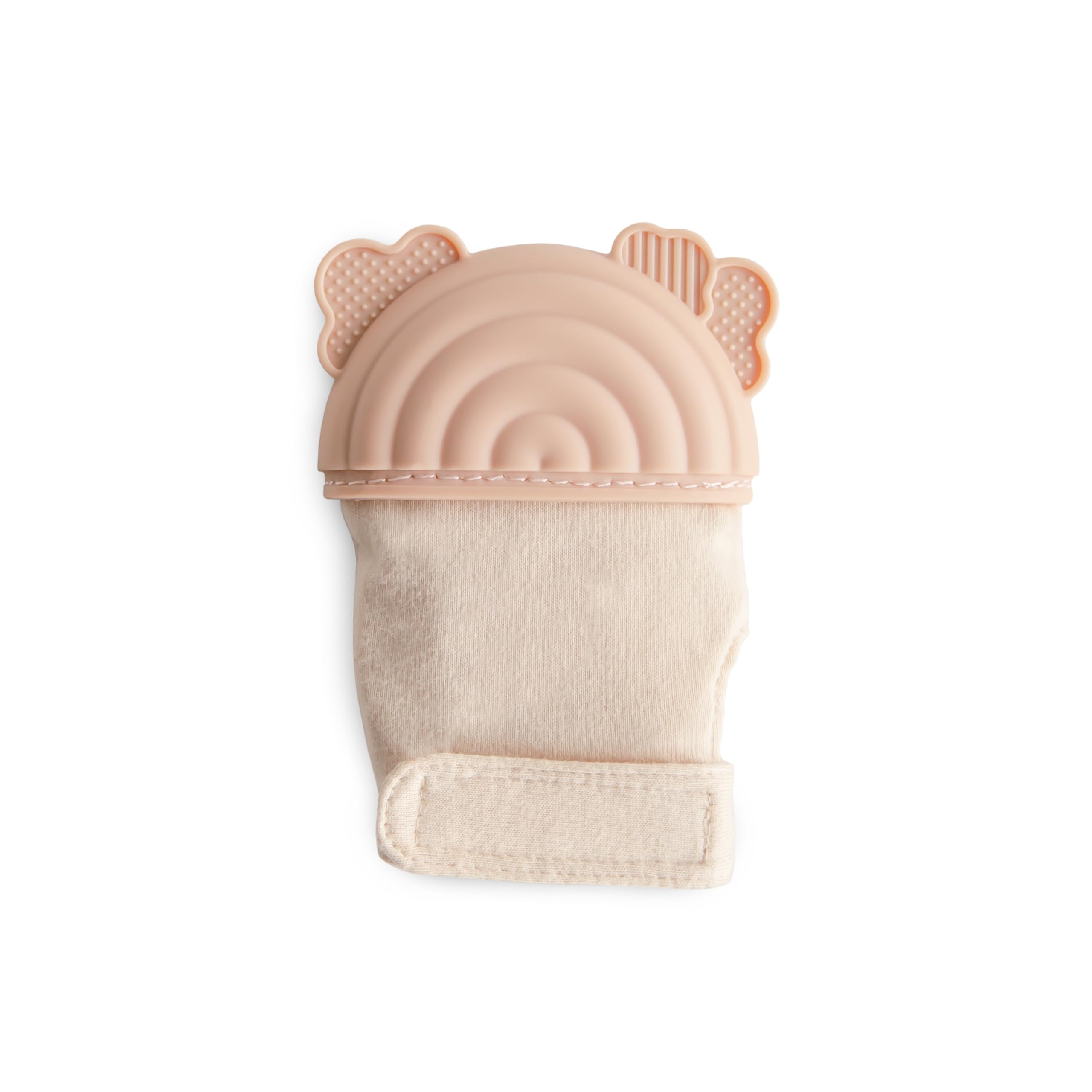 Photo 1 of mushie Silicone Teething Mitten for Babies 3 Months+ (Rainbow) | Textured Silicone & Sensory Fabric with Adjustable Strap