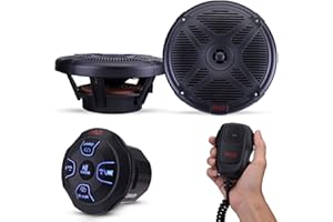Pyle Marine Bluetooth Receiver Speaker Kit - Waterproof Audio Entertainment System Set w/Dual 6.5" Boat Speakers, Wireless BT Controller, Compact Handheld Broadcasting Microphone (Black)