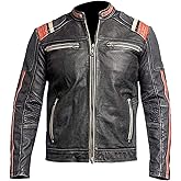 CHAYELL Cafe Racer Retro Motorcycle Leather Jacket Mens Vintage Biker Distressed Black Jacket