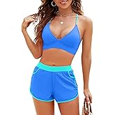 Jolefille High Waitsed Bikini Sets for Women Two Piece Swimsuit Tummy Control Bathing Suit Shorts V Neck Top Lace Up