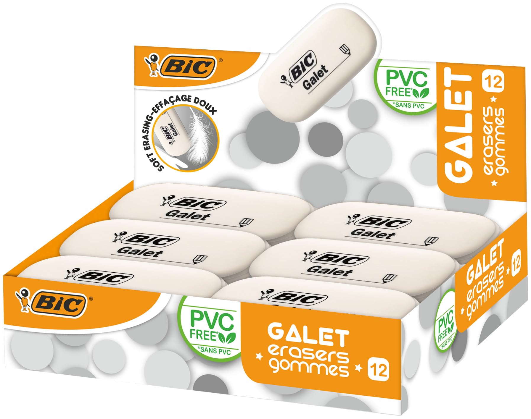 BIC Eraser LOSC made from synthetic rubber,White, 58 x 28 x 13 MM, Pack of 12,