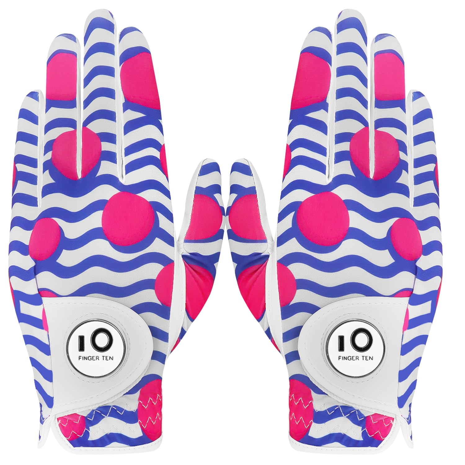 FINGER TEN Golf Gloves Ladies Pair for Left and Right Hand Leather,Golf Gloves for Women Weathersof Comfortable (Blue, Small) — image 1