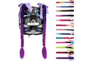SEGO 1PCS/2PCS Helmet Pigtail Braids with Detachable Suction Cup Bowknot Ponytail Hair Many Colors (Helmet not Included)