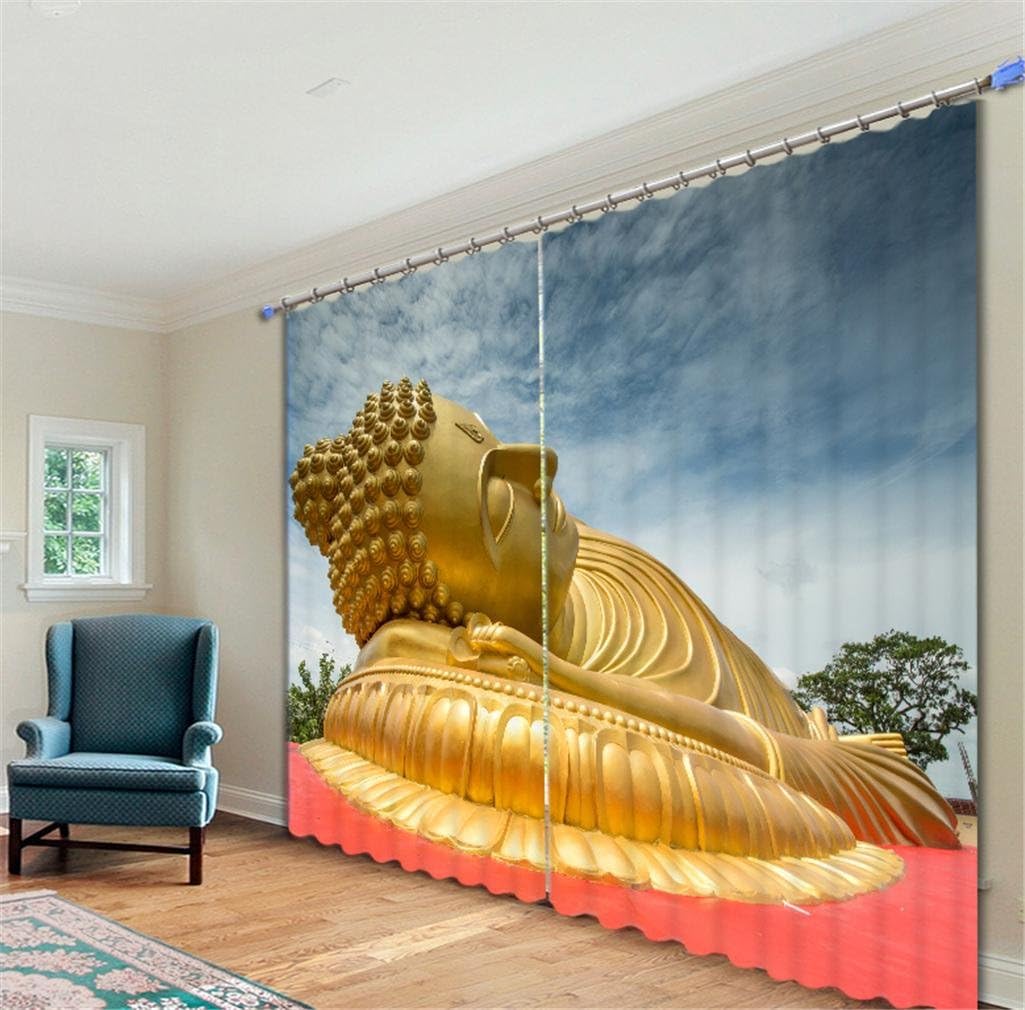 KKLL 3D Blackout Curtains Polyester Printing Drape Noise Reducing Panels Solid Thermal Window Drapes for Bedroom, 1, wide 2.03x high 1.6