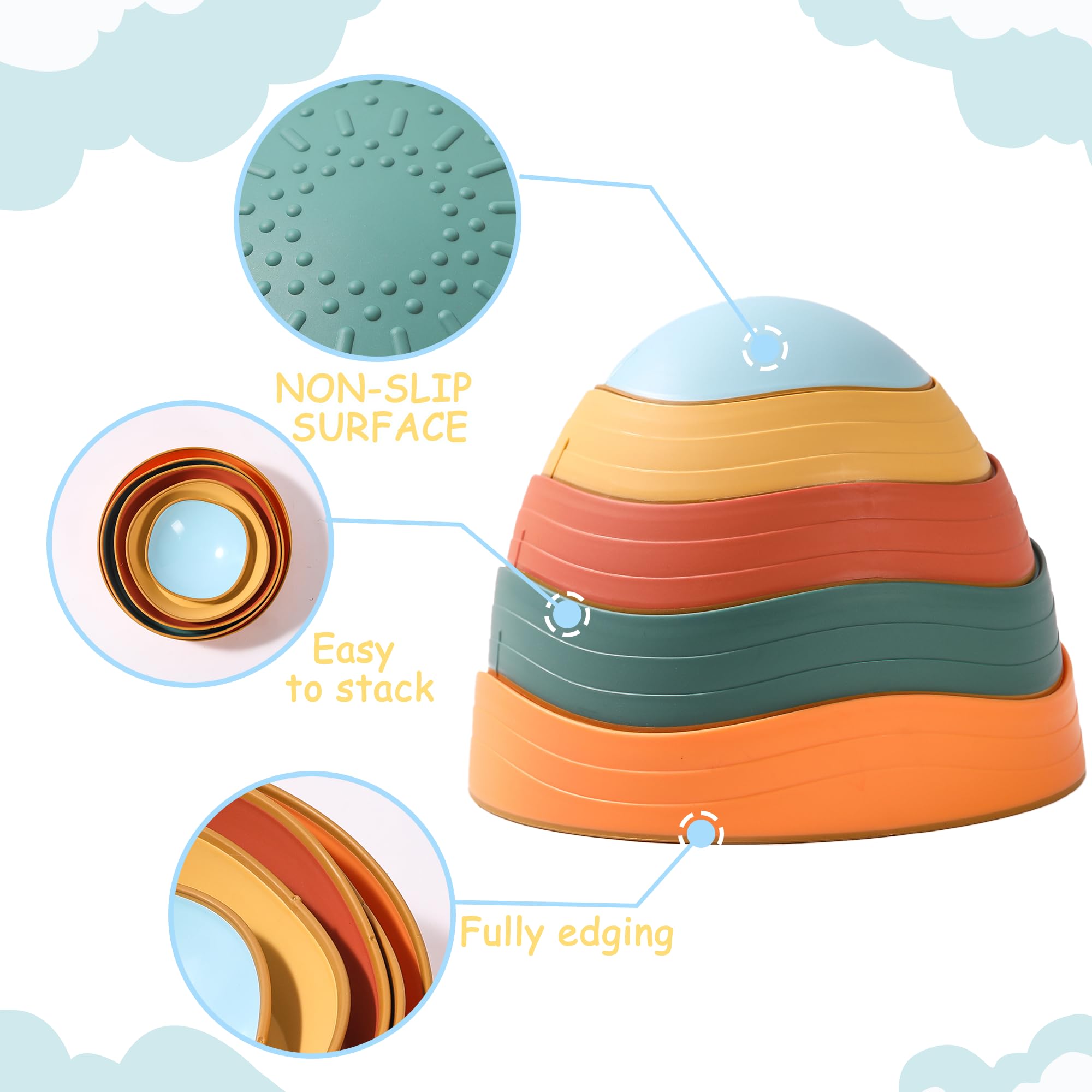 Balance Stepping Stones for Kids 5pcs Non-Slip River Stones Obstacle Course Play Indoor and Outdoor Coordination Game Sensory Toys Toddler Ages 3 4 5 6 7 8+ (Classic)