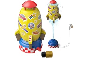 Flexyony Rocket Sprinklers Kids Toys Water Splash Rocket Outdoor Water Play for Kids Rocket Sprinklers Toy Summer Garden Lawns Water Toys Spray for 3 Years Up(Yellow)
