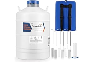 Bonvoisin 20L Liquid Nitrogen Container, LN2 Tank Cryogenic Dewar, Aluminum Alloy Semen Tank with 6 Canisters Carry Bag