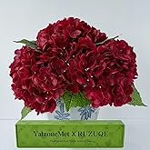 YalzoneMet Burgundy Artificial Hydrangea Flower 3 Pcs 21'' Lifelike Real Touch Latex Hydrangea Red Flower for Fall Halloween Home Party Thanksgiving Christmas Decor Outdoor Vintage Table Centerpiece
