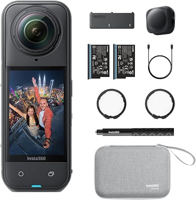 X5 Essential Pack - Câmara à prova de água 8K 360º, líder com pouca luz, efeito de bastão de selfie invisível, objetiva rígida e substituivel, bateria de 3 mãos, resistente ao vento incorporada, estabilização