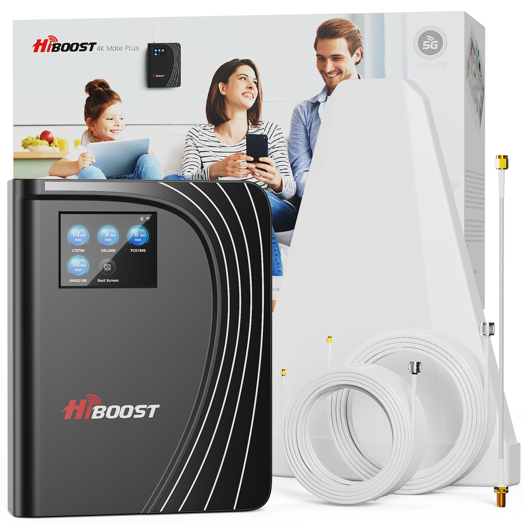 Cell Phone Signal Booster, 4G LTE 5G Cell Phone Booster with LCD Touch Screen Cover 4,500 Sq Ft for Home Office All U.S. Carriers Verizon, AT&T, T-Mobile 65dB High Gain Support All Band | FCC Approved