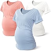 Rnxrbb Long Enough Maternity Shirts Short Sleeve Summer Pregnancy Tops& Tees Clothes V Neck Casual Outfits for Women 3 Pack