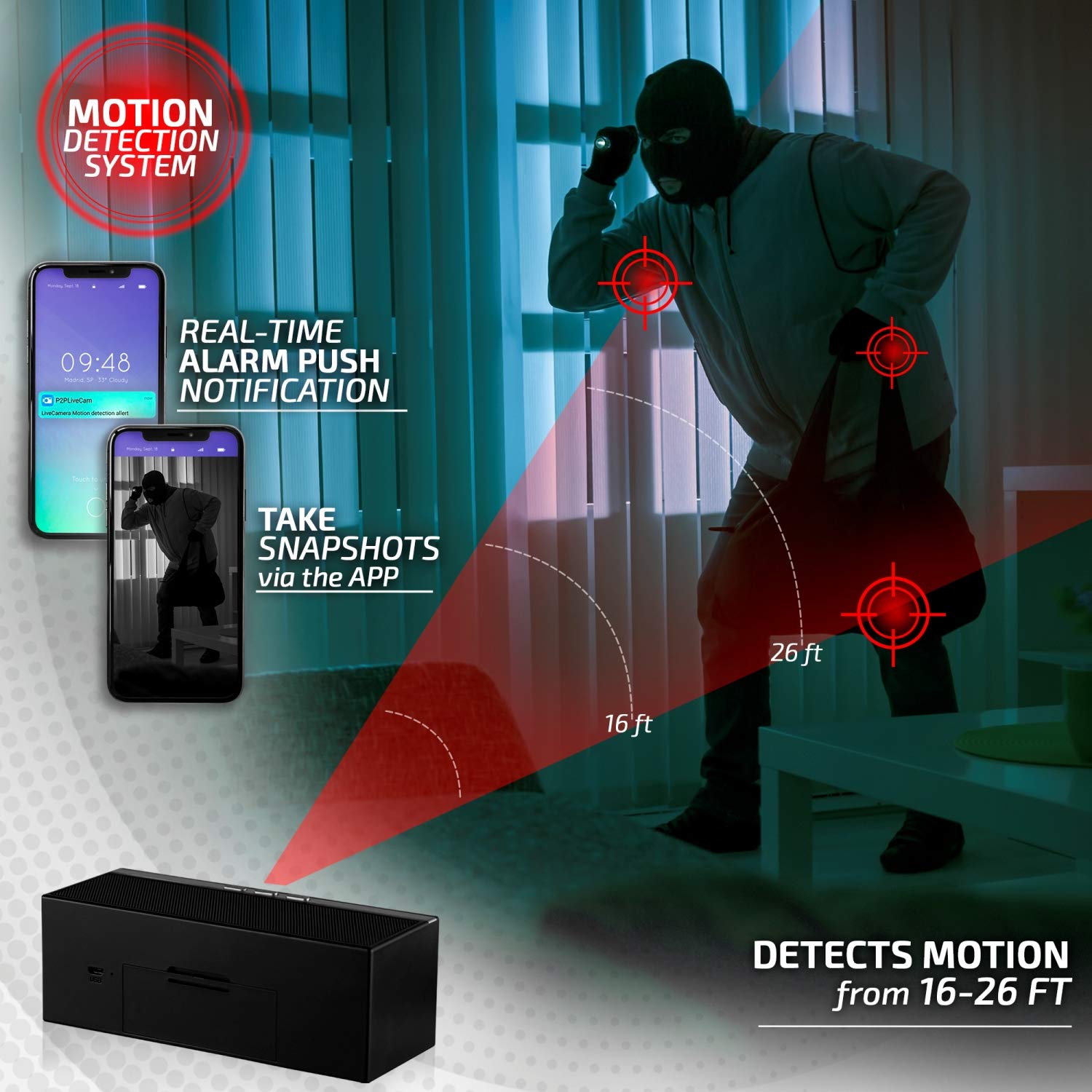 Clock Spy Camera Wireless Home Hidden Cam Security Cam with HD 1080P Night Vision Speaker