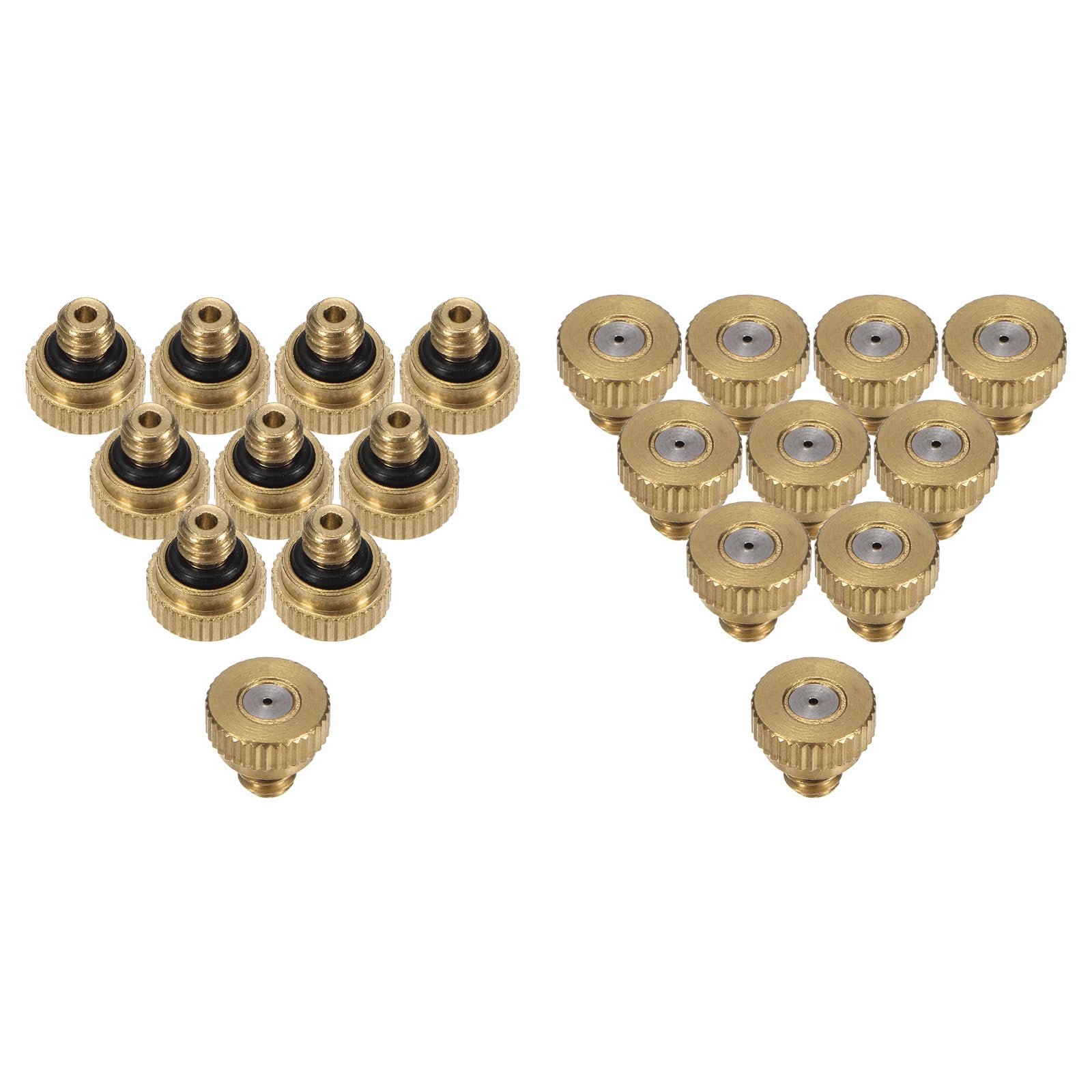 M METERXITY 20-Pack Brass Misting Nozzle, 0.032" 0.8mm Orifice 10/24 UNC O-Ring Replacement Mister Nozzles Plug Mister Heads for Garden Patio Outdoor Cooling System Low-Pressure Atomizing