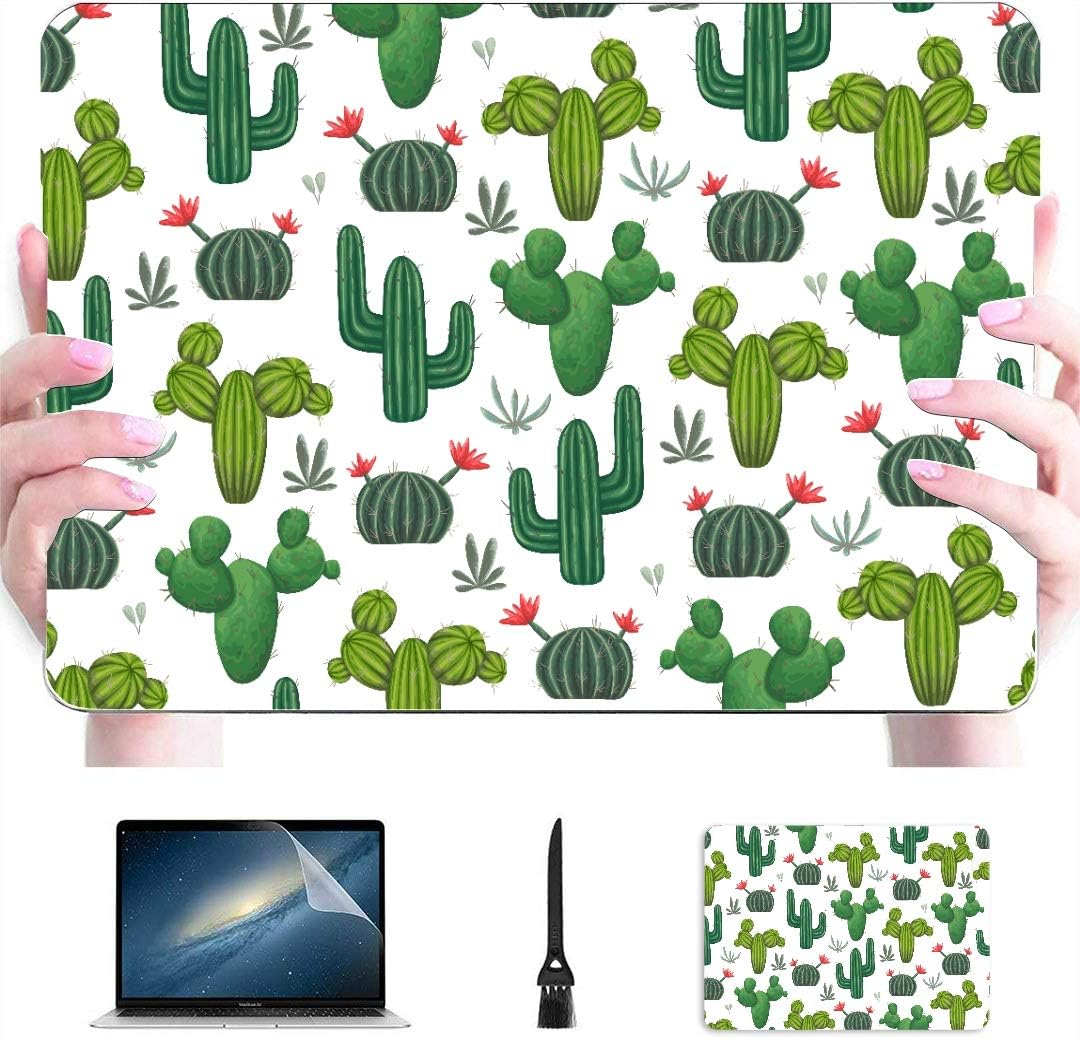 Macbook Air Hard Case Seamless Pattern Cacti Succulents Floral Elements Plastic Hard Shell Compatible Mac Macbook 15 Cover Protection Accessories For Macbook With Mouse Pad