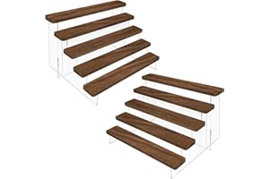 2 Packs Wood Acrylic Display Stand, DILIBRA 5-Step Tiered Wooden Risers Display Shelf Organizer, Rustic Brown Table Display S