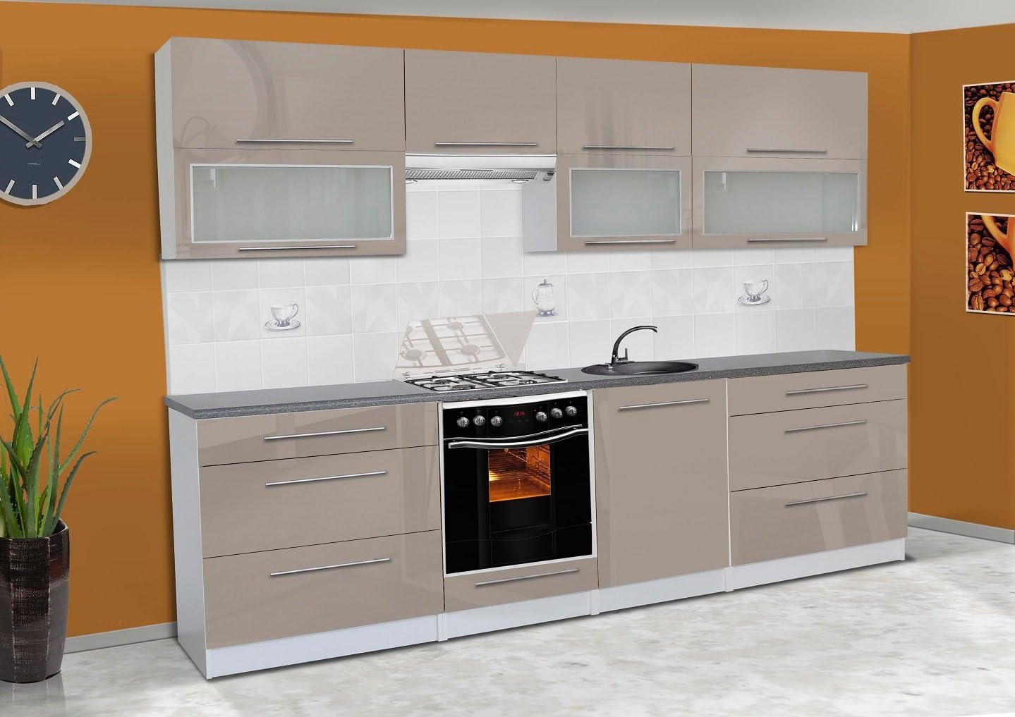 Kitchen Kitchen Unit BuiltIn Kitchen Cappuccino High Gloss