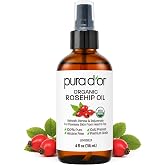 PURA D'OR USDA ORGANIC Rosehip Seed Oil Pure Cold-Pressed for Face, 4oz | Glow-Focused Hydration, Ayurvedic Hair Care, Uneven Tone, Dry Skin, Body Care, Cuticles, Hair Ends, Hexane-Free