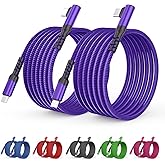 2-Pack USB C to USB C Cable 60W, 10ft+10ft Right Angle USB Type C Charger Fast Charging Cord for iPhone 16/16 Plus/16 Pro/16 Pro Max/15, Samsung S24 S23/S22, MacBook, iPad mini/Air/Pro/Pixel(Purple)