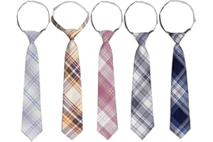 Sucrain 5pcs Boy's Necktie Pre-tied Adjustable Neck Strap Tie Plaid Zipper Tie for Wedding Graduation School Cosplay Uniforms