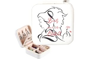KEAST Small Portable Travel Jewelry Box Organizer Storage Leather Jewellery Earrings Necklaces Ring Display Case Girls Women Gift (Beauty Beast)