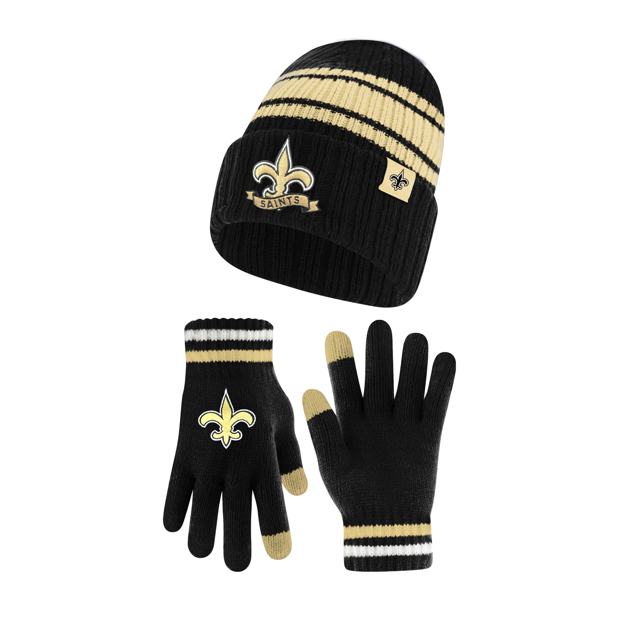 Ultra Game NFL Official Adults Unisex Super Soft Winter Beanie Knit Hat with Extra Warm Touch Screen Gloves, New Orleans Saints, Team Color, 1SIZE Image